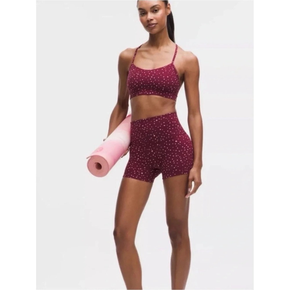 NWT Lululemon Flow Y Nulu Bra Heart Scatter Dot Candy Cloud/Burgundy